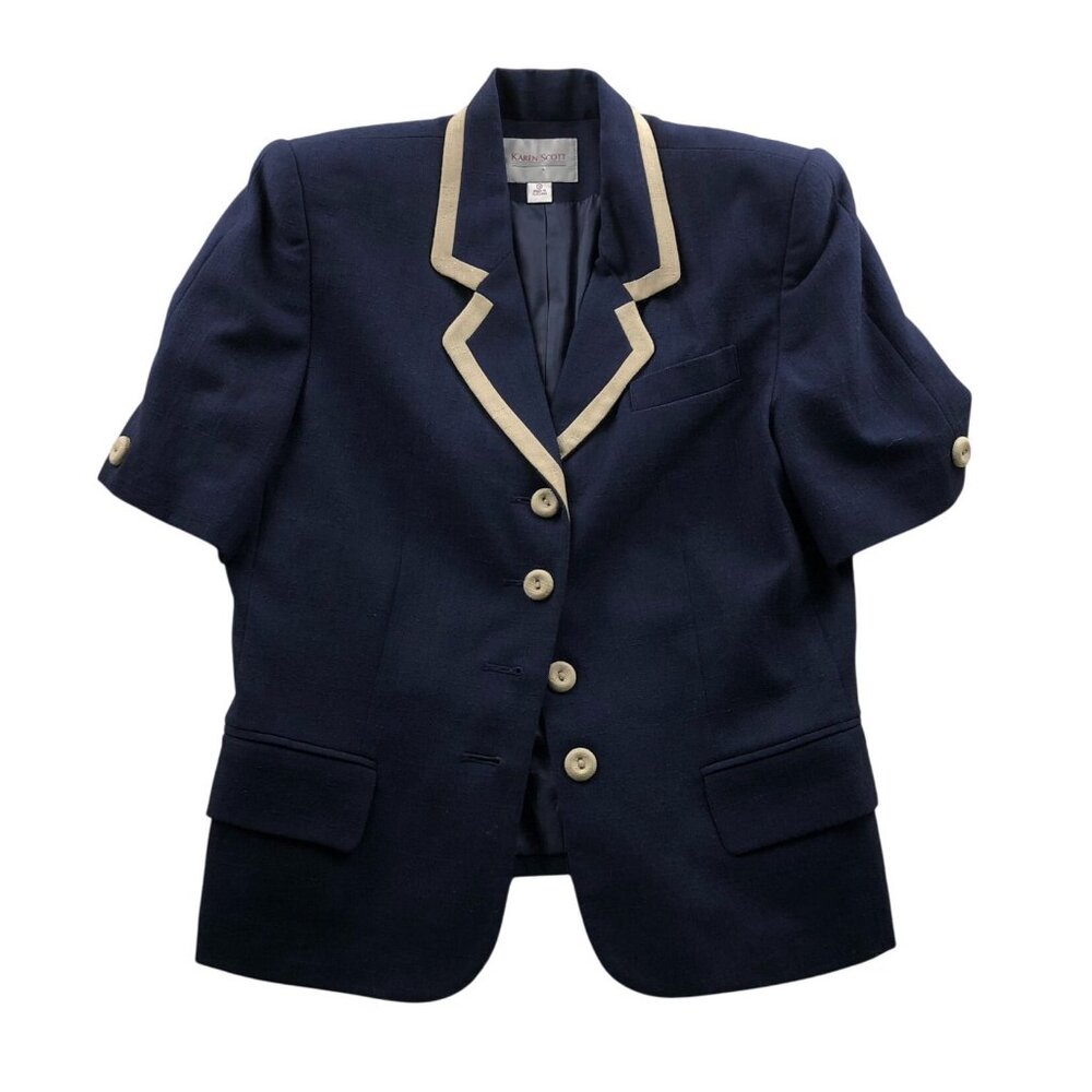 Karen Scott Womens Blazer Jacket Size 12 Short Sleeve Button Up Short Sleeve